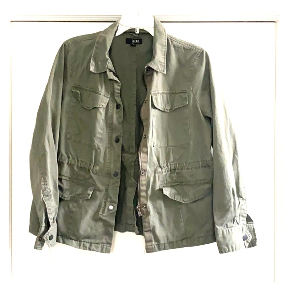 Army green utility jacket with cinched waist